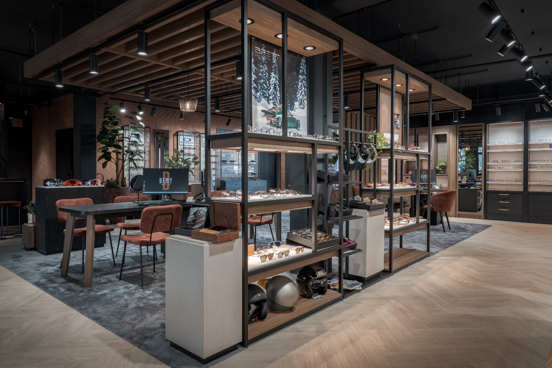 Modulaire presentatie-elementen in het winkelconcept Deny